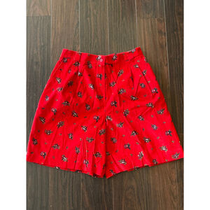 Vintage 90s Counterparts Red Corduroy Christmas Ornament Print Shorts Size 16